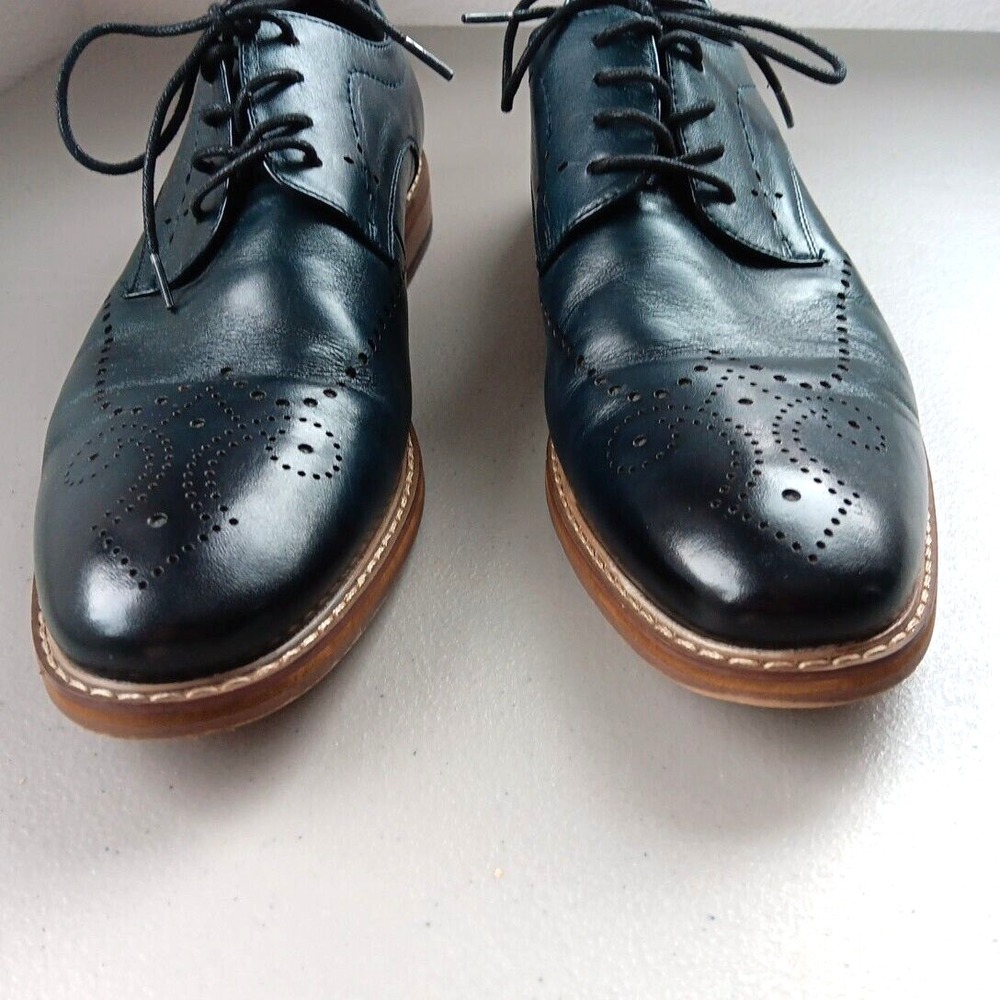Stacy Adams Mens Blue Leather Dress Shoes 9 M Brogue Lace up Alaire Corporate - Picture 3 of 12